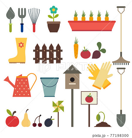 Garden and gardening tools icon set. Isolated on a white background. 77198300