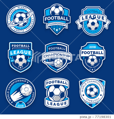 Set of nine football badges. Soccer emblems. Collection symbol of football 77198301