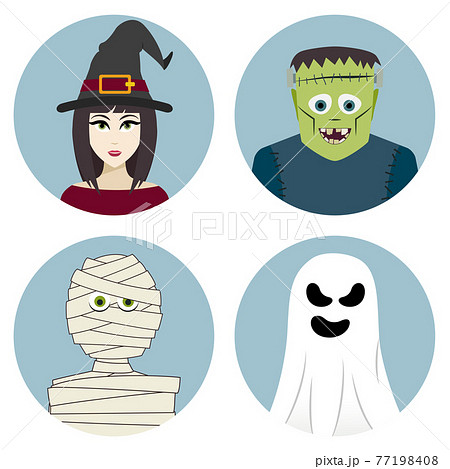 Halloween character set. Witch, mummy, ghost, Frankenstein's monster 77198408