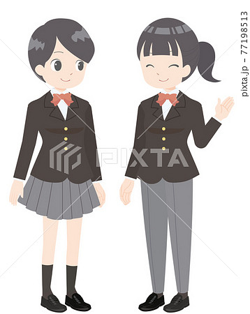 スカートとスラックの制服を着る女子生徒のイラストのイラスト素材