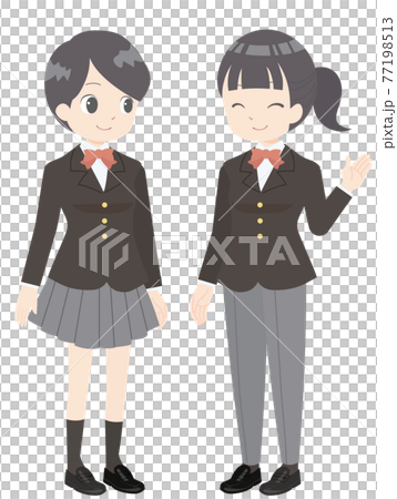 スカートとスラックの制服を着る女子生徒のイラストのイラスト素材