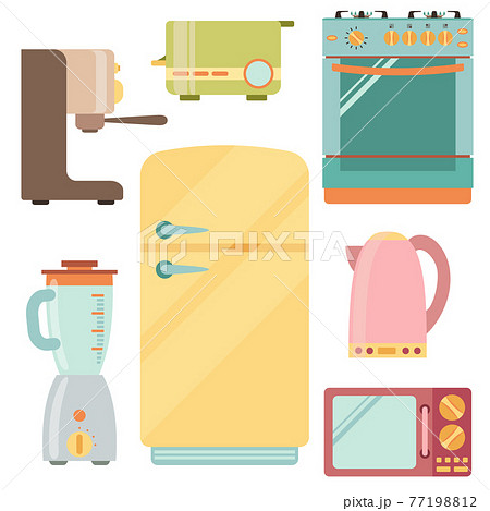 Kitchen appliances icons set, kitchenware equipment 77198812
