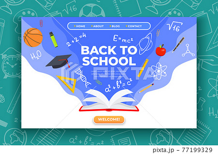 Back to school banner. Book, basketball ball, pen and school supplies on colorful background. Back to school education concept Back to school banner. Book, basketball ball, pen and school supplies on colorful background. Back to school education concept 77199329