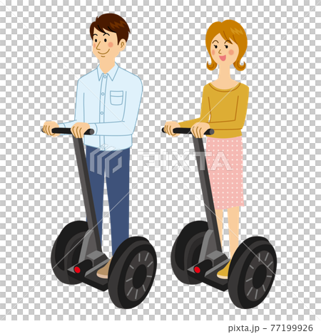電動乗り物に乗る男女のイラスト素材