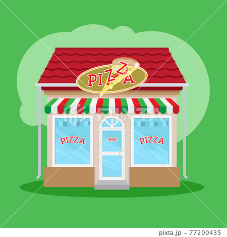 Pizza restaurant front view Pizza restaurant front view 77200435