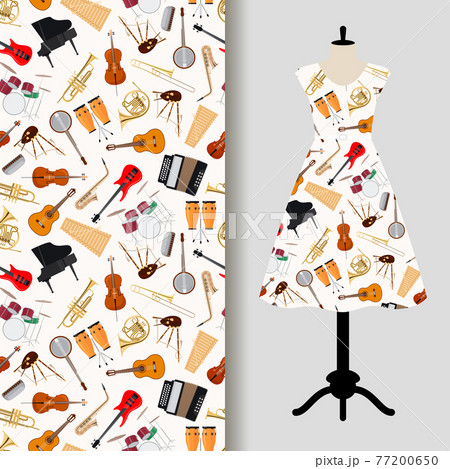 Jazz musical instruments dress fabric pattern 77200650