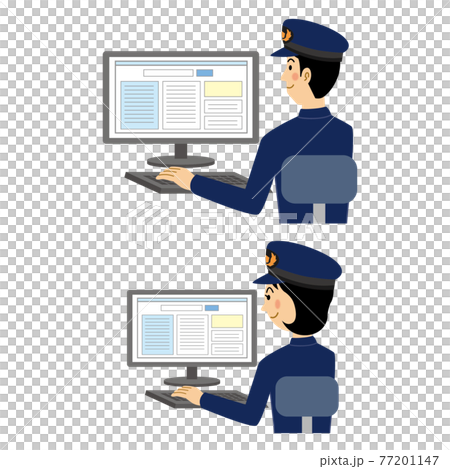 Police officer working on a computer Police officer working on a computer 77201147