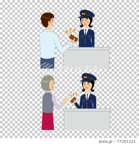 落とし物の手続きをする婦人警官 77201221