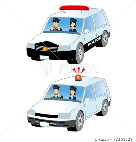 パトカーでパトロールする警察官のイラスト素材