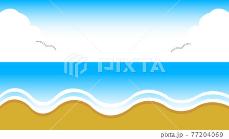 入道雲と青い海 打ち寄せる波のイラスト素材