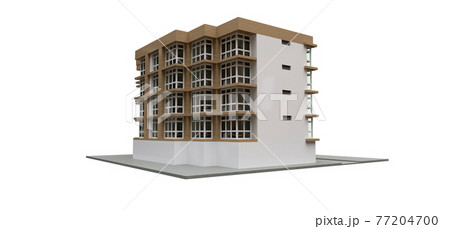 Small white and beige condominium with elevator and garage. 3d rendering. 77204700