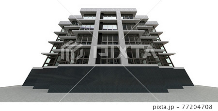 Small white-gray condominium with elevator and garage. 3d rendering. 77204708