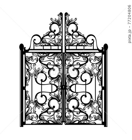 antique wrought gate entrance black and white vector outline antique wrought gate entrance black and white vector outline 77204806