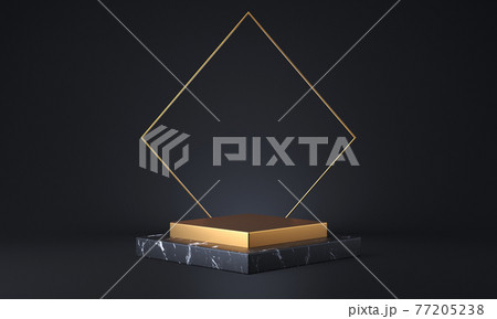 Black marble and gold product stand. Fashion showcase modern concept. 3D rendering 77205238