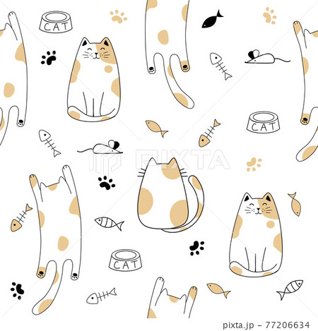 Seamless pattern of simply drawing kitty in various acting isolated on white background. Seamless pattern of simply drawing kitty in various acting isolated on white background. 77206634