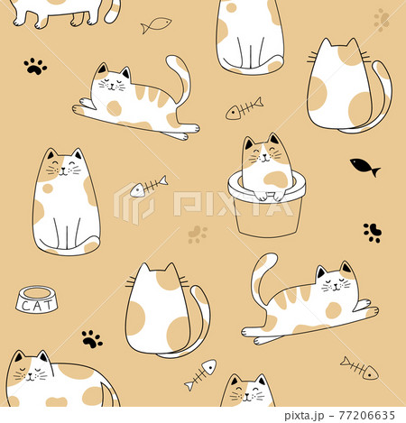 Seamless pattern with cute cats . Creative kids hand drawn texture Vector illustration 77206635