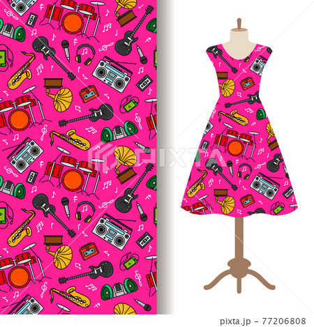 Dress fabric pattern with music instruments Dress fabric pattern with music instruments 77206808