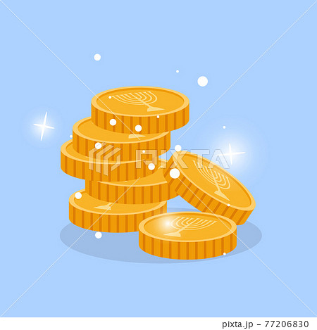 Golden chink in stack with menorah Golden chink in stack with menorah 77206830