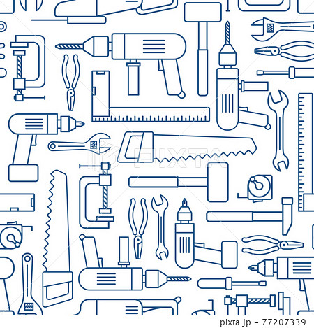 Hardware tool set linear seamless pattern. carpenter of working tools Hardware tool set linear seamless pattern. carpenter of working tools 77207339
