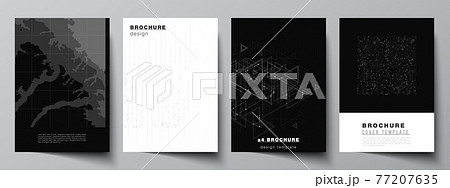 Vector layout of A4 cover mockups templates for brochure, flyer layout, booklet, cover design, book design. Abstract technology black color science background. Digital data. Minimalist high tech. 77207635