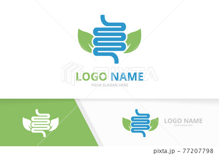 Vector eco intestine logo combination. Colon and leaf logotype design template. 77207798