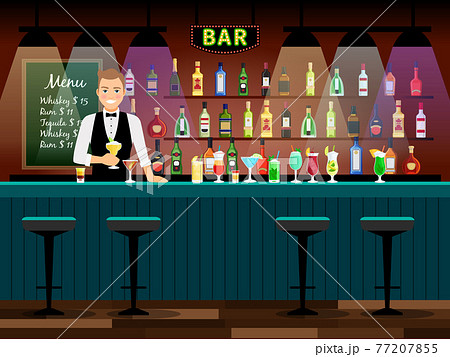 Bar Counter With Bartenderのイラスト素材