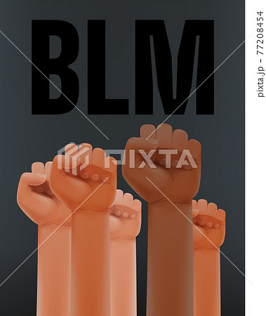 Black lives matter. Different race men fists up in the air and letters BLM Black lives matter. Different race men fists up in the air and letters BLM 77208454