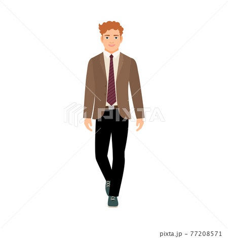 Happy schoolboy in brown jacket 77208571