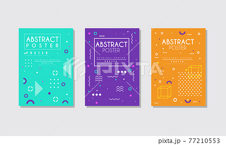 Abstract Poster Set, Bright Creative Cover, Brochure, Banner, Card, Background with Geometric Shapes Vector Illustration 77210553