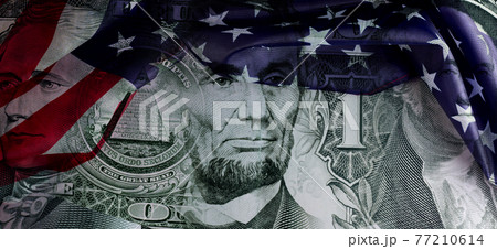 Collage of Dollar bills elements and American flag. 77210614