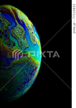 Planet night. Abstract galaxy background with globe earth in universe space with sunlight on dark background. Fantastic structure of colorful bubbles. Planet night. Abstract galaxy background with globe earth in universe space with sunlight on dark background. Fantastic structure of colorful bubbles. 77210832