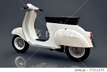 Vintage european white scooter on a gray background. 3d rendering. 77211375