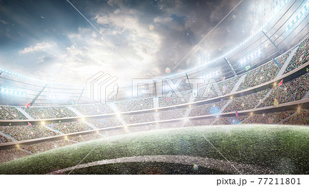 Stadium with flashlights and fans. Wide angle. 3d Stadium with flashlights and fans. Wide angle. 3d 77211801