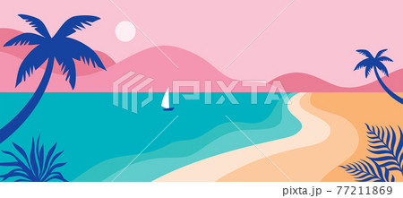 Summer time fun concept design. Creative background of landscape, panorama of sea and beach on air 77211869