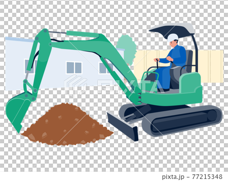 工事現場でショベルカーを操作する作業員男性のベクターイラスト 77215348