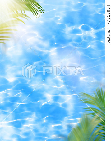 きらきら輝く水面とヤシの葉 複数のバリエーションがありますのイラスト素材