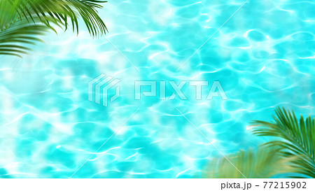 きらきら輝く水面とヤシの葉 - 複数のバリエーションがあります 77215902