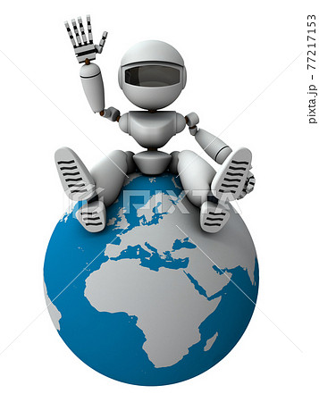 ヨーロッパ経済についてガイドする人工知能のロボット。白バック。3Dレンダリング。 77217153