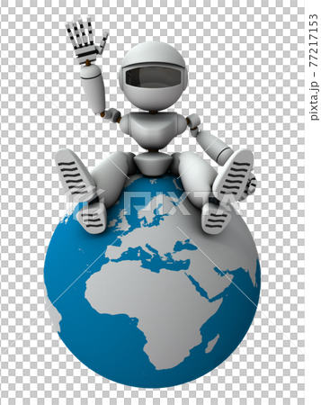 指導您了解歐洲經濟的人工智能機器人。白色背景。 3D 渲染。 77217153