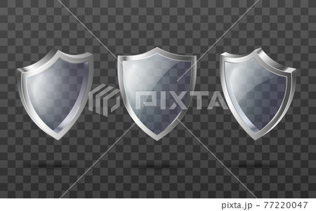 Set of glass transparent security guard shields with silver frame. 77220047