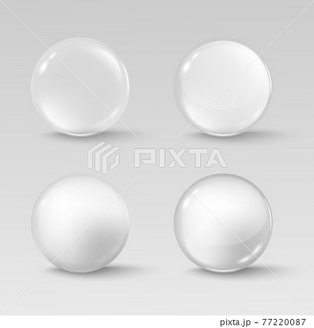 Glass transparent spheres shiny circle beads and precious pearl with soft shadows 77220087