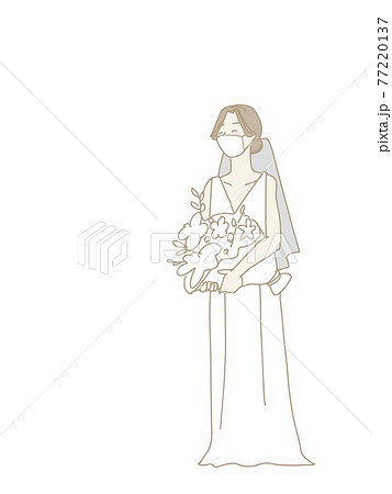 シンプルなウエディングドレスを着てマスクをつけた花嫁のイラスト素材