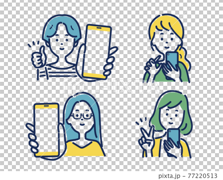 手持智能手機的女性姿勢插圖素材 77220513