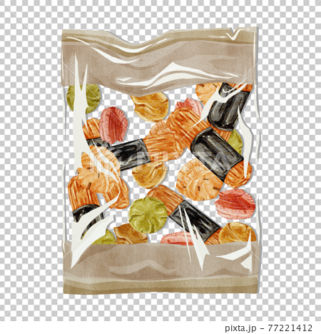 日本のお菓子 おかきとあられ 手描き水彩風イラストのイラスト素材
