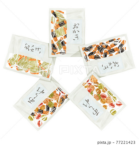 日本のお菓子「おかきとあられ」手描き水彩風イラスト 77221423