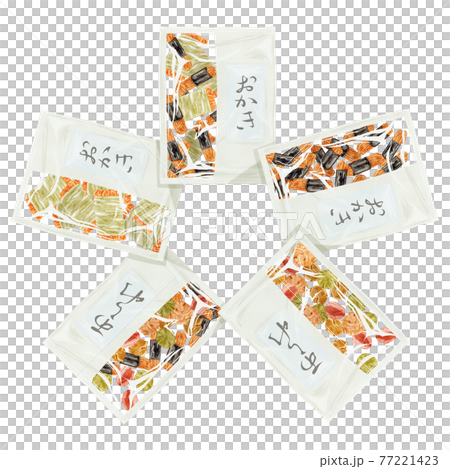 日本のお菓子「おかきとあられ」手描き水彩風イラスト 77221423