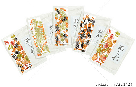 日本のお菓子「おかきとあられ」手描き水彩風イラスト 77221424
