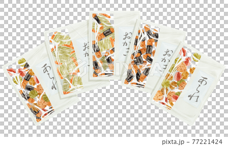 日本のお菓子「おかきとあられ」手描き水彩風イラスト 77221424