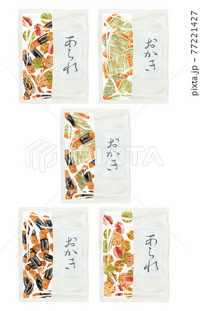 日本のお菓子「おかきとあられ」手描き水彩風イラスト 77221427