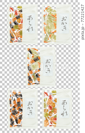 日本のお菓子「おかきとあられ」手描き水彩風イラスト 77221427